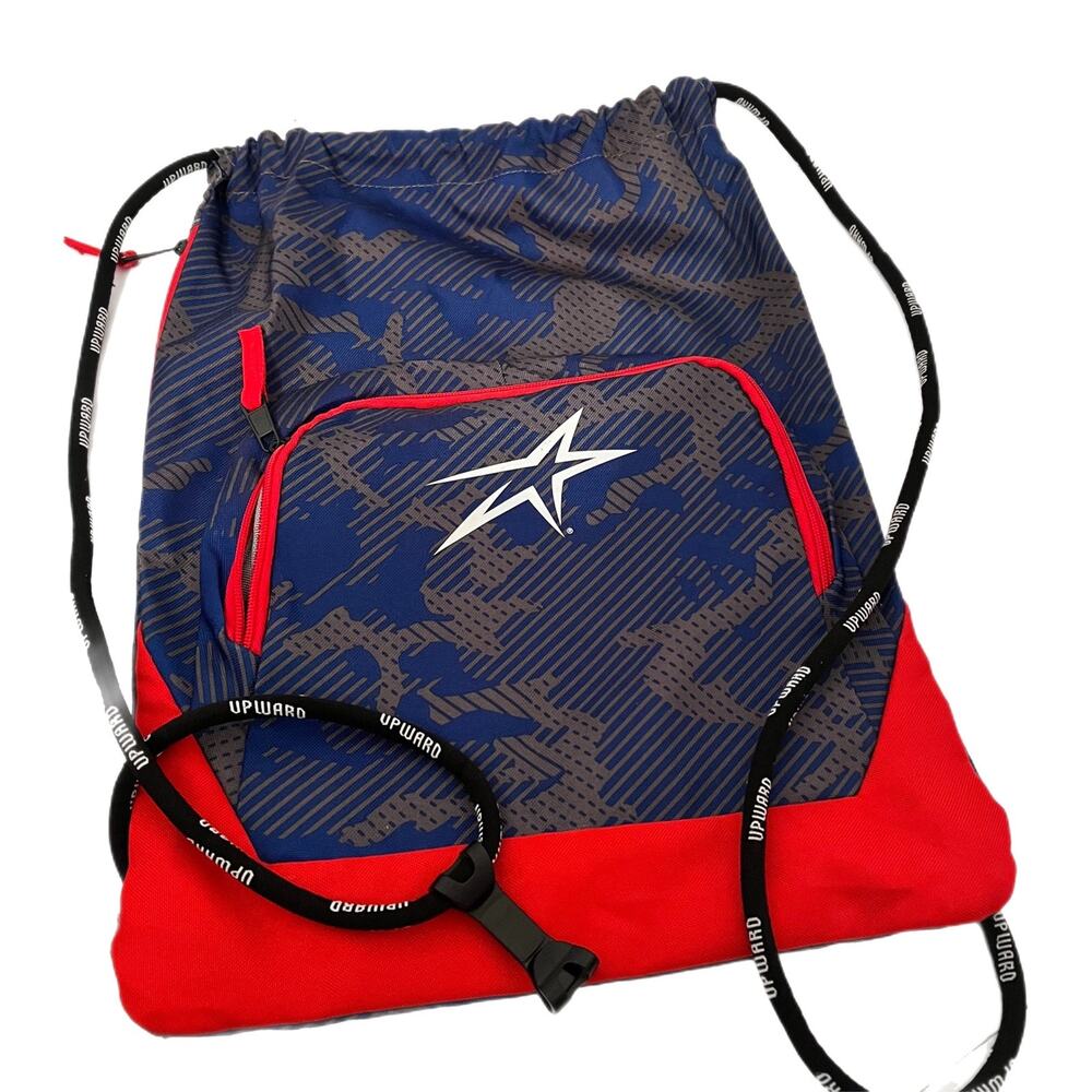 Upward Play with Purpose Blue Gray Gold Red Cinch Tie Backpack